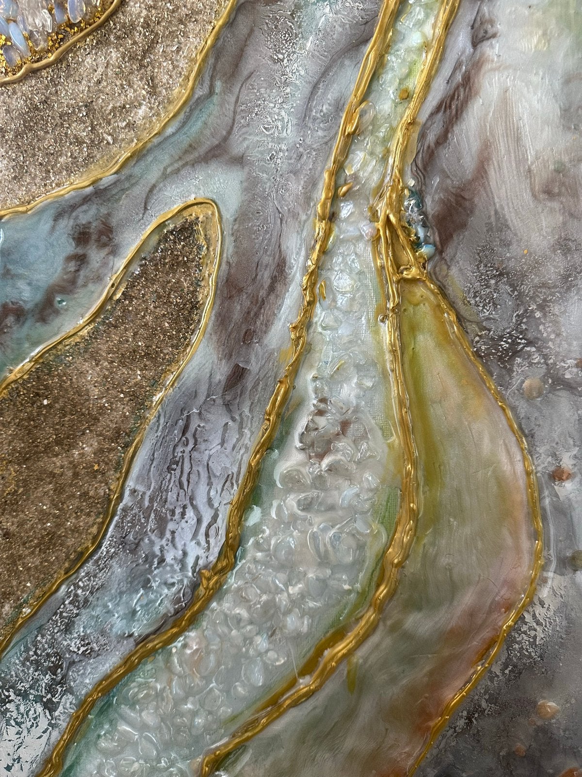 Abstracte kunst met 3D-effect en edelstenen, Abstract, 3D-effect, Ophalen of Verzenden, Gemengde techniek