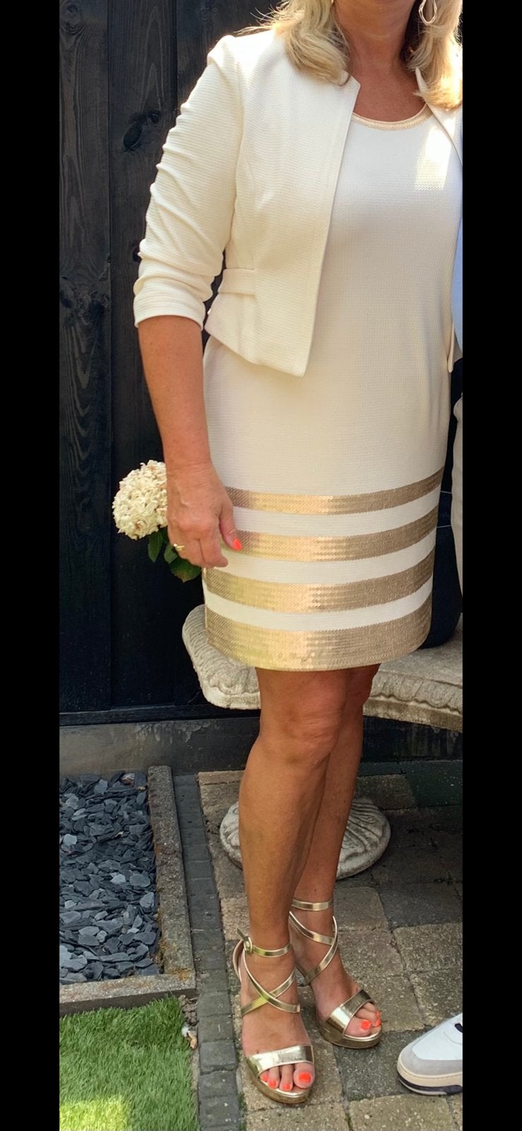 K-design jurk met bijpassende bolero. Maat: Xxl Kleur: crème, Kleding | Dames, Jurken, Ophalen, Beige, Maat 46/48 (XL) of groter