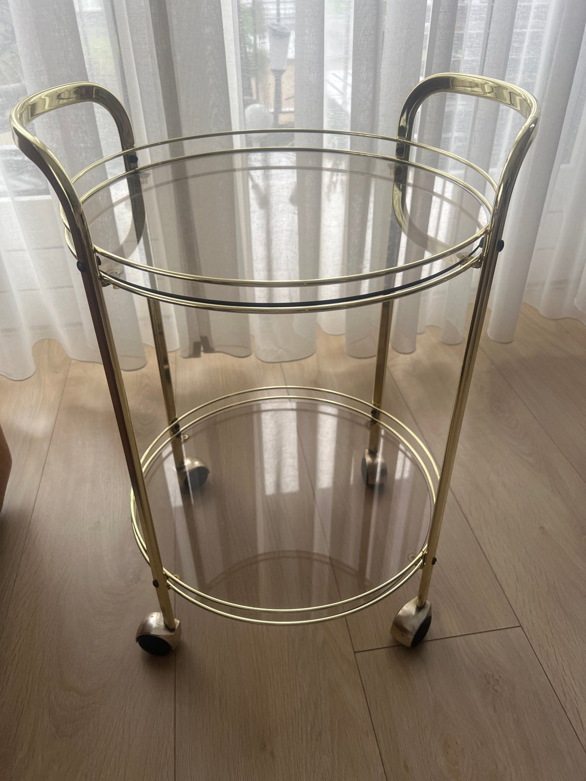 Goudkleurige Glazen Rolkar / Serveerwagen, Ophalen, Gebruikt, Goud, Glas