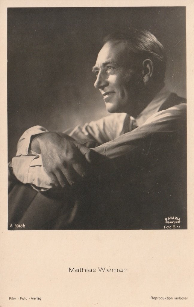 Oude Kaart Mathias Wieman, Verzenden, 1940 tot 1960, Ongelopen, Sterren en Beroemdheden