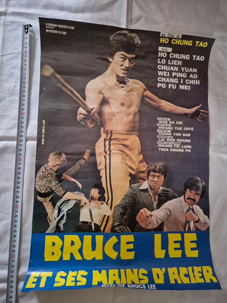Vintage Bruce Lee Film Poster - 'Et Ses Mains D'Acier', Ophalen of Verzenden, Gebruikt, Film en Tv