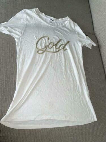 Jennyfer shirt tshirt shirtje XS gold goud, Verzenden, Wit, Korte mouw, Maat 34 (XS) of kleiner
