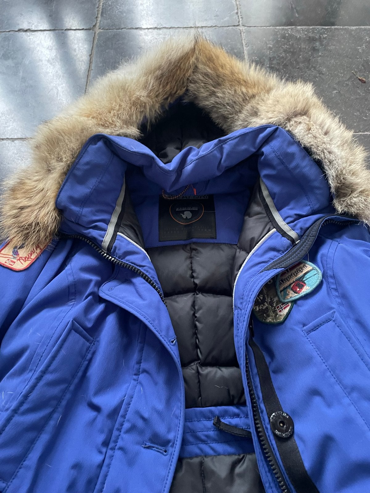 Napapijri Skidoo jas met bontkraag - Maat M, Ophalen of Verzenden, Zo goed als nieuw, Maat 38/40 (M), Blauw