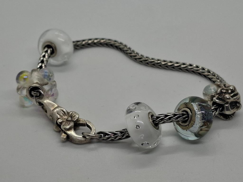Trollbeads Zilveren Vossenstaartarmband met Glaskralen, Ophalen of Verzenden, Zilver, Zilver, Met bedels of kralen