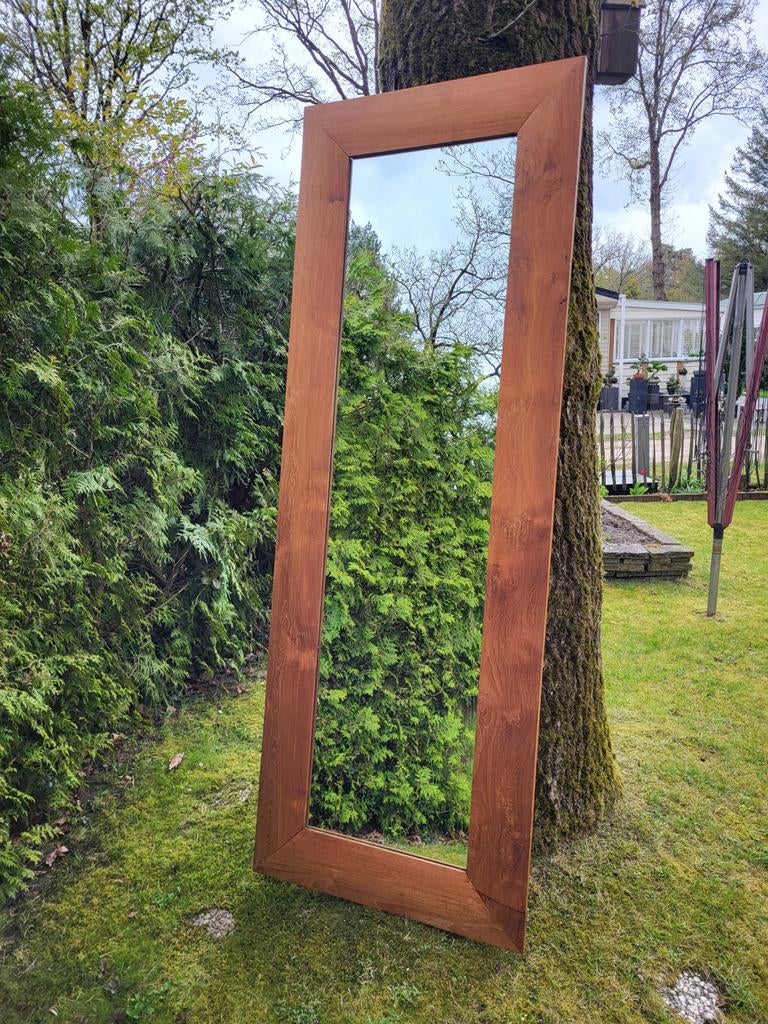 Teakhouten spiegel | Spiegel | Grote spiegel |Passpiegel, Ophalen, 200 cm of meer, Zo goed als nieuw, 75 tot 100 cm