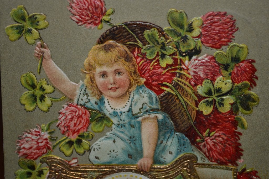 duitsland  relief 1910 meisje klavertjes vier distels klok, Ophalen of Verzenden, Voor 1920, Gelopen, Sterren en Beroemdheden