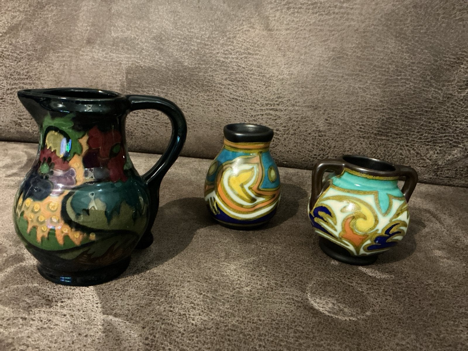 Drie miniatuurvaasjes van antiek gouds plateel, Antiek en Kunst, Ophalen of Verzenden