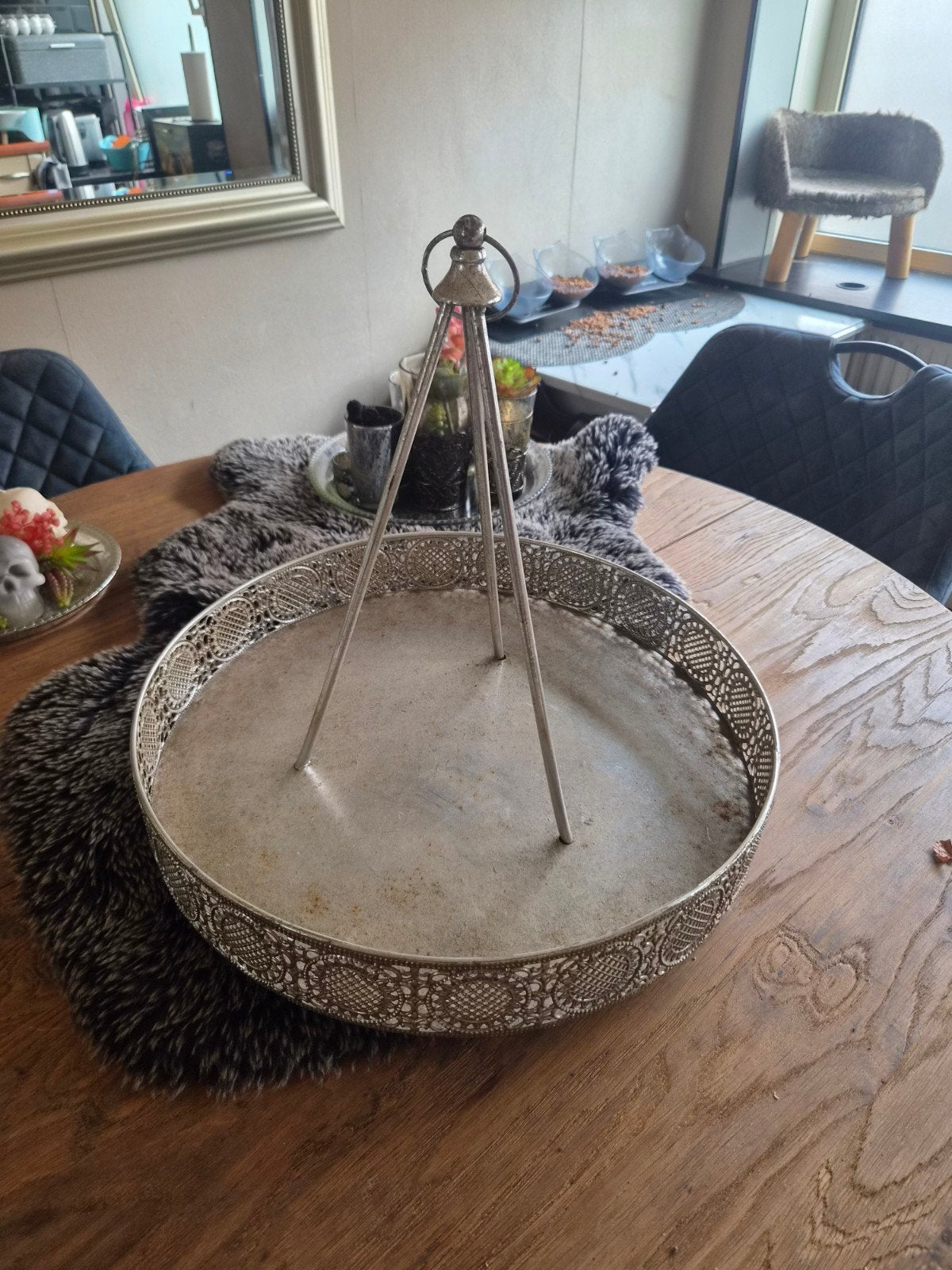 Decoratieve Etagère / Dienblad - Zilverkleurig Metaal, Ophalen