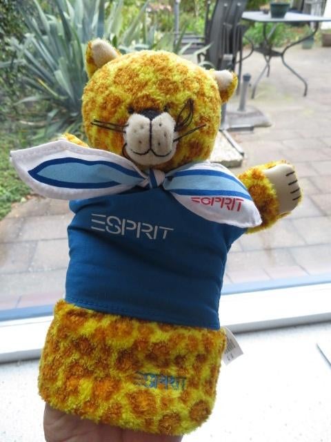 Handpopje poes kat merk Esprit Remus velours + katoenen, Ophalen of Verzenden, Zo goed als nieuw, Meerkleurig, Kat