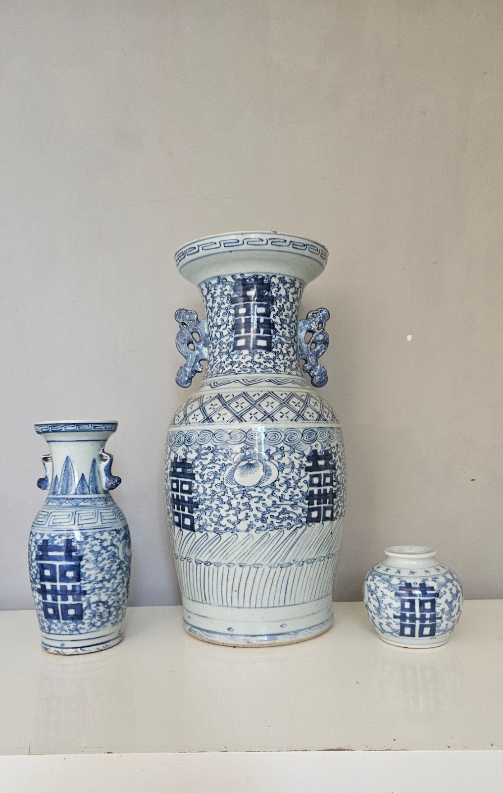 set 3 chinese double happiness vazen, Antiek en Kunst, Ophalen of Verzenden