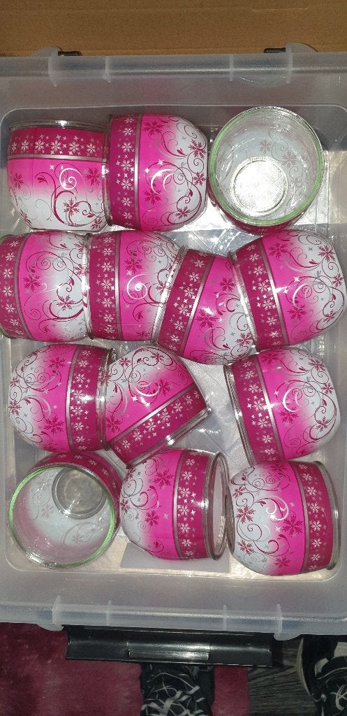 Te koop waxinelicht houders glas roze, Ophalen of Verzenden, Zo goed als nieuw, Roze, Glas