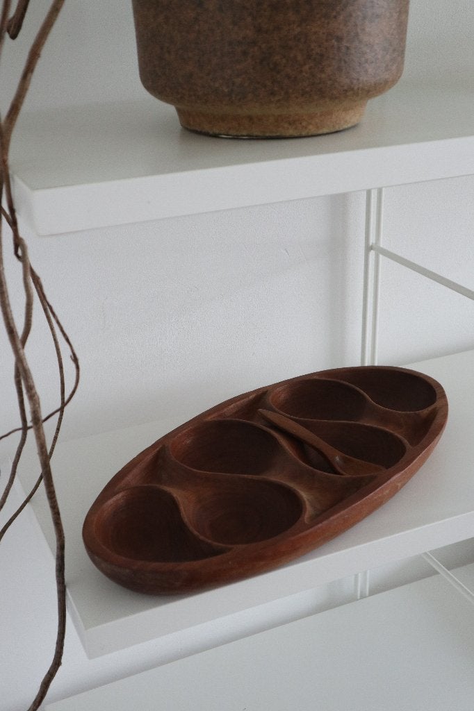 Vintage teakhouten schaal / retro mid century deens design, Gebruikt, Schaal, Ophalen of Verzenden, Glas