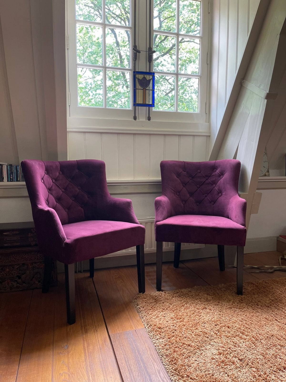 Fauteuils Velours Aubergine Paars, Huis en Inrichting, Fauteuils, Ophalen, Minder dan 75 cm, Zo goed als nieuw, Overige materialen