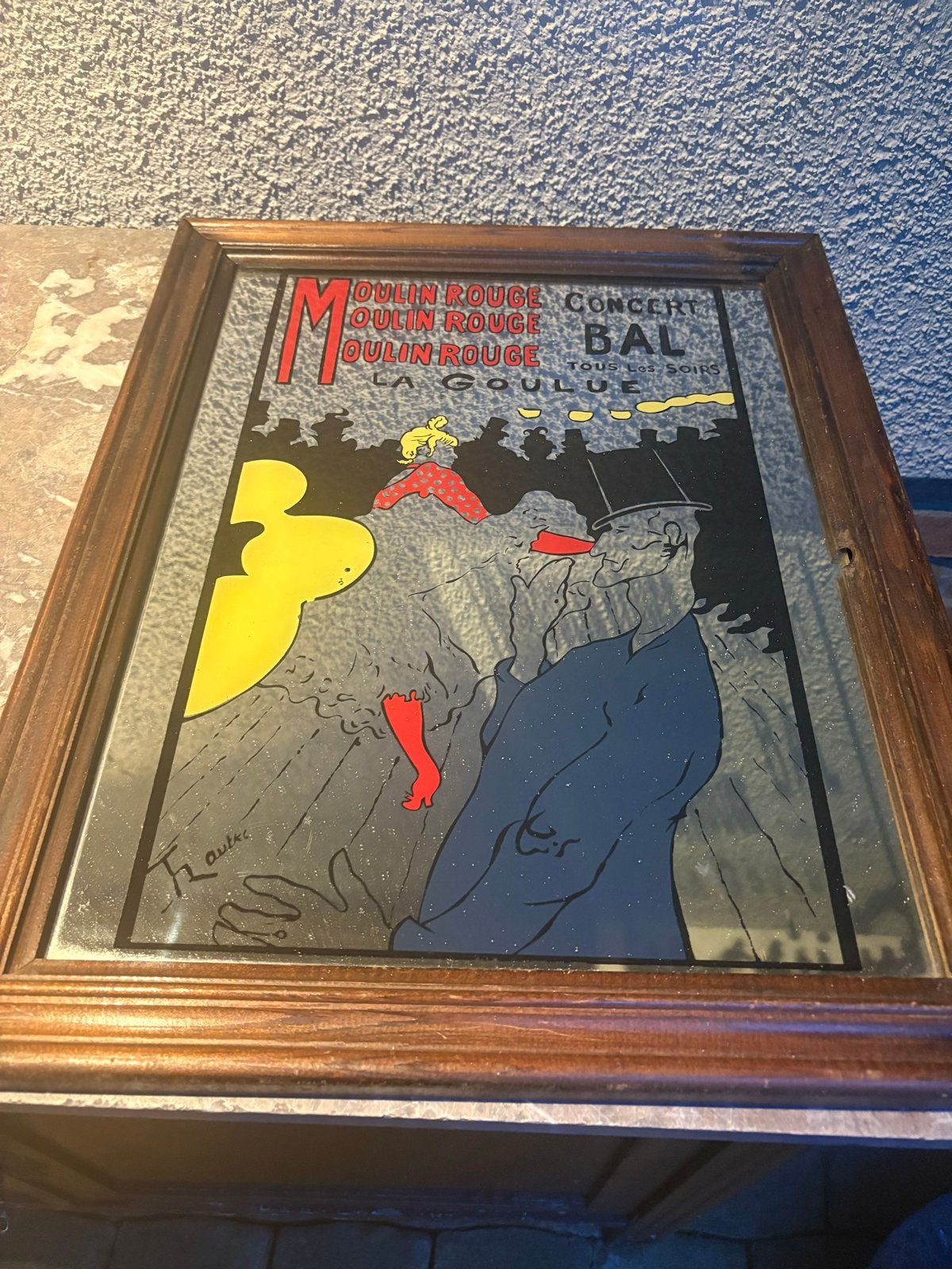 Vintage Lautrec Moulin Rouge spiegel, Minder dan 50 cm, Gebruikt, Ophalen of Verzenden, Minder dan 100 cm