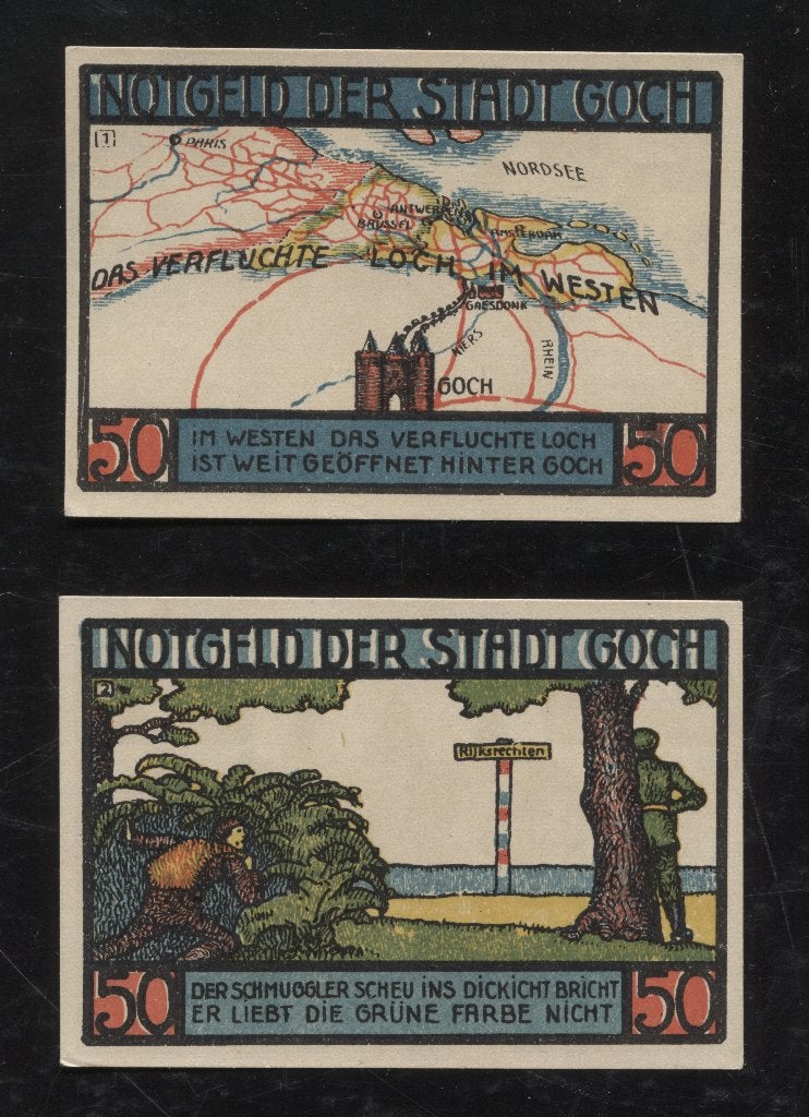 Set van 2: 50 Pfennig Notgeld der stad Goch 1922, Verzenden