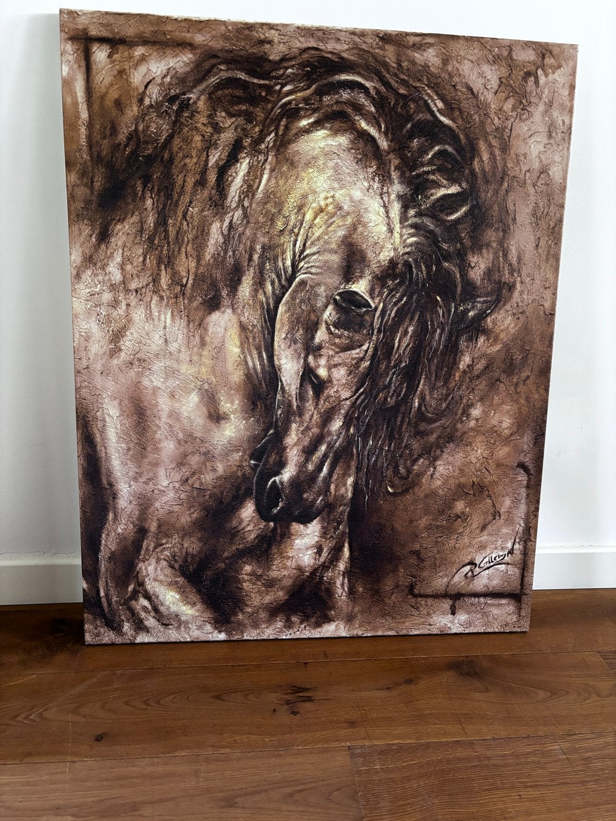 Schilderij op doek: Prachtig paard op houten frame, Antiek en Kunst, Ophalen, Textiel, Handgeschilderd, Dieren