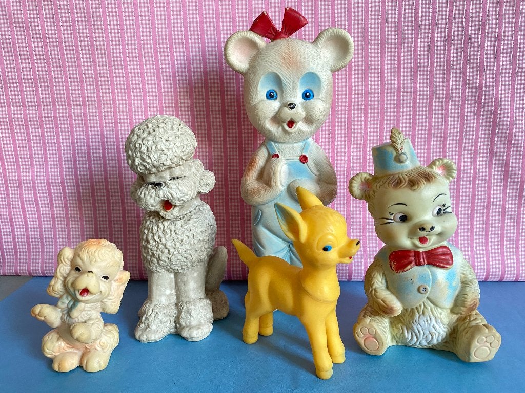 Vintage rubbertoys piepbeesten sqweaky toy, 5X, jaren 60, Antiek en Kunst, Antiek | Speelgoed, Ophalen of Verzenden
