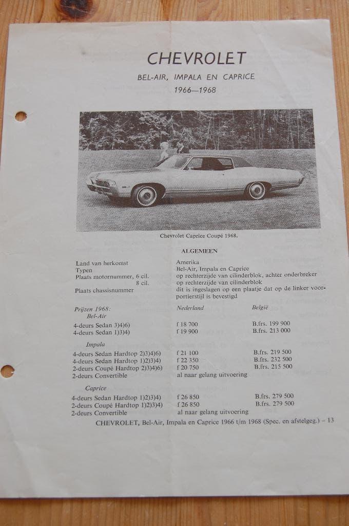 Chevrolet Bel Air, Impala, Caprice techn. gegevens 1966-1968, Ophalen of Verzenden, Gelezen, Chevrolet