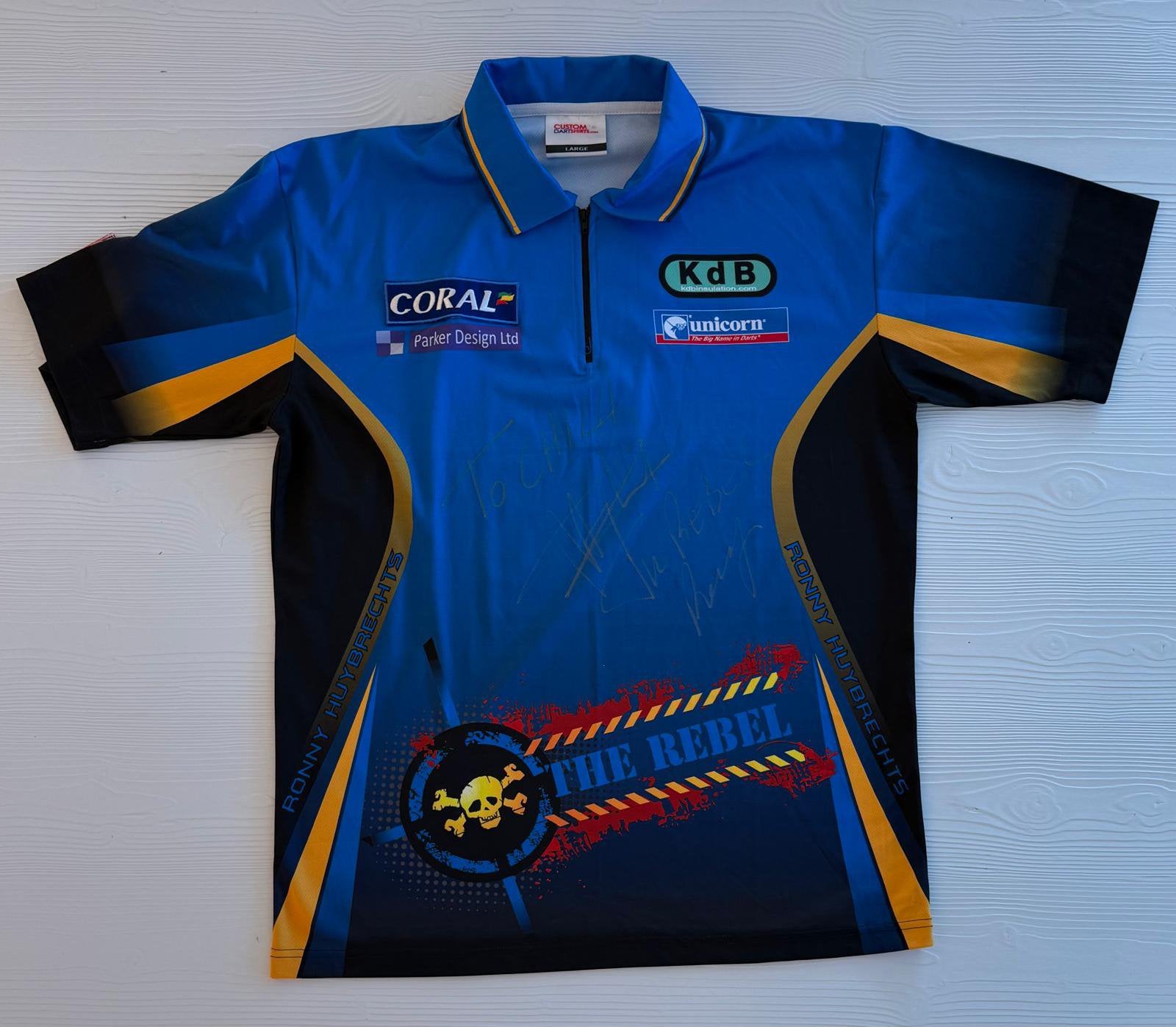 Gesigneerd dartshirt Ronny Huybrechts (L) zonder COA, Verzenden, Zo goed als nieuw, Overige sporten, Shirt