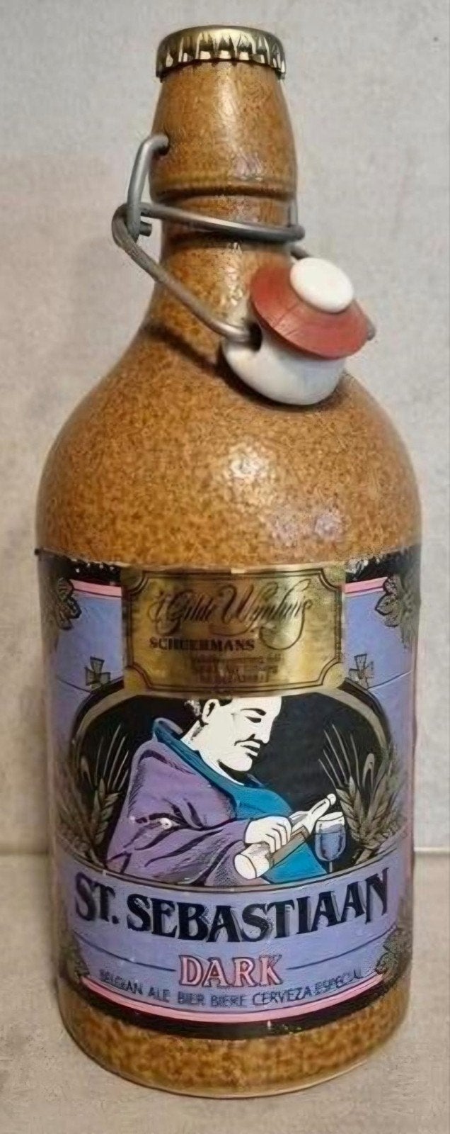 Sebastiaan Dark 50cl – '97 – keramieken kruik – VOL, Verzamelen, Biermerken, Ophalen of Verzenden, Zo goed als nieuw, Flesje(s)