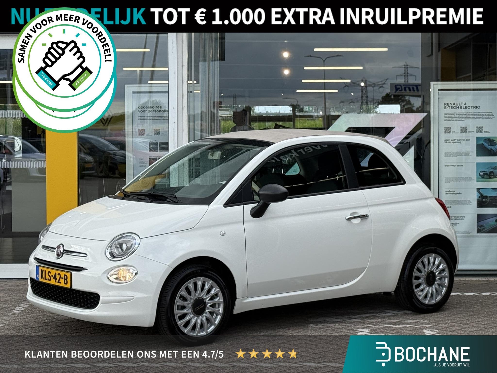 Fiat 500C 1.0 Hybrid | Cabrio Dak | Cruise Control | Airco |, Auto's, Stof, Gebruikt, Euro 6, Cabriolet