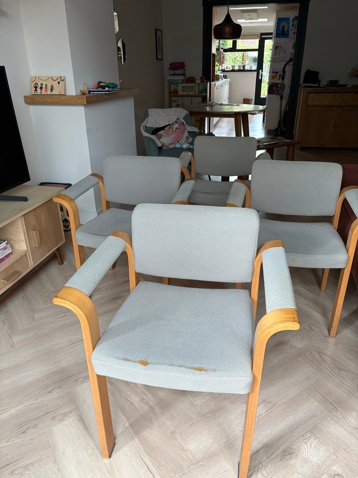 Set van 4 Deense design eetkamerstoelen - Magnus Olesen, Ophalen, Gebruikt, Overige kleuren, Vier