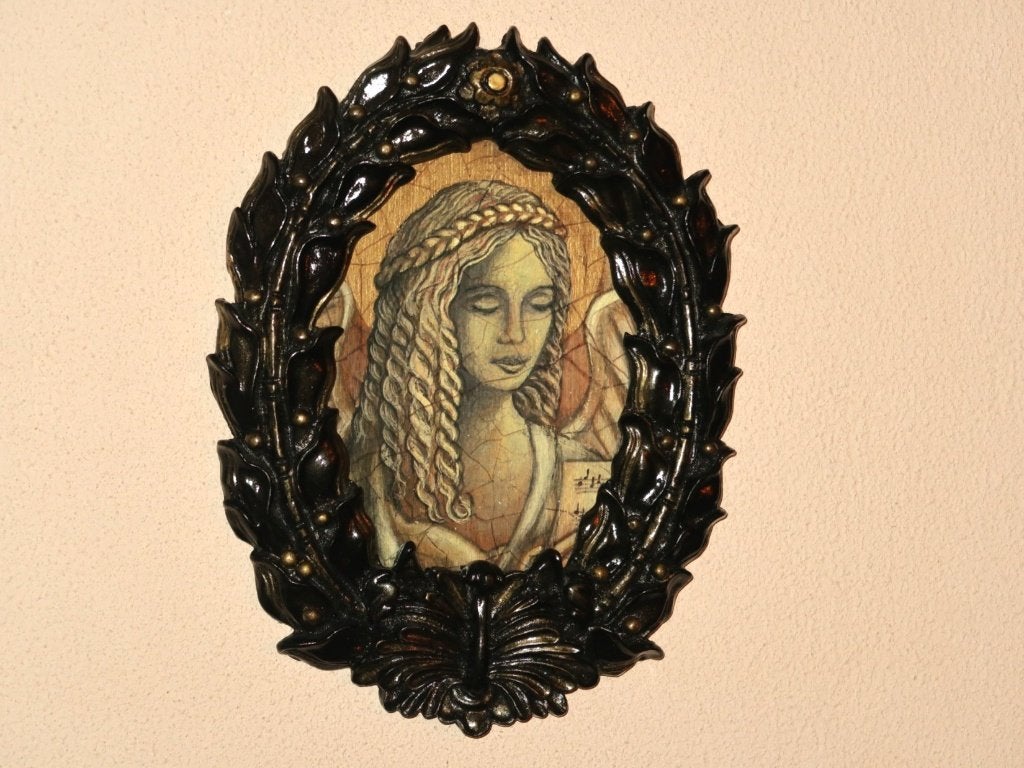 lijstje met engel voor de kerst, in unieke luxe bronskleuren, Verzenden, Zo goed als nieuw, Overige typen