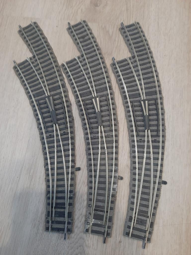 Fleischmann  bochten wissels links 3x, Gebruikt, Gelijkstroom, Fleischmann, Rails