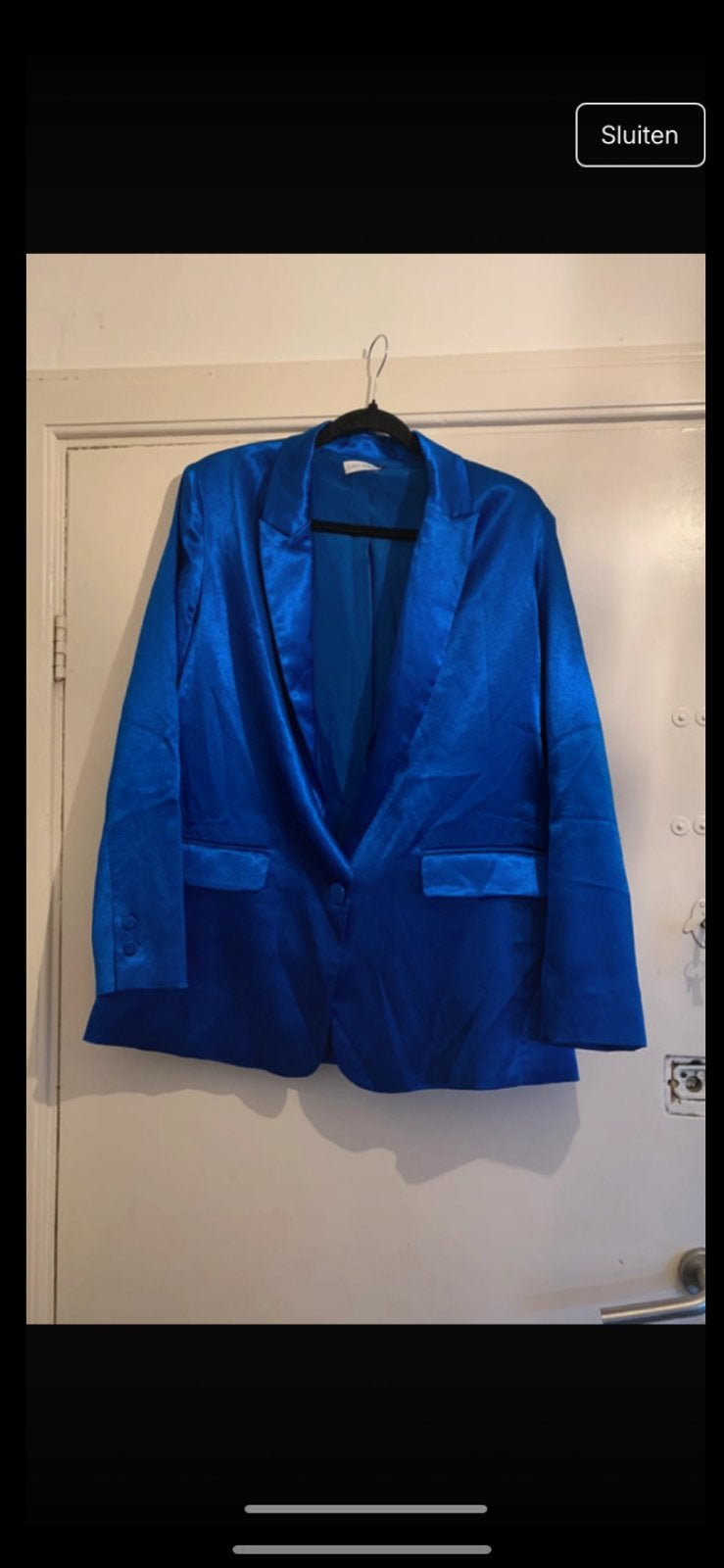 Kobaltblauwe satijnen blazer - Maat M, Kleding | Dames, Maat 38/40 (M), Blauw, Ophalen of Verzenden, Zo goed als nieuw