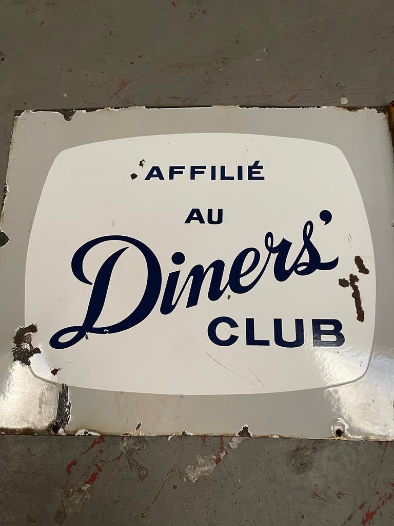 Oud geëmailleerd reclamebord Diners Club 1961., Antiek en Kunst, Antiek | Emaille, Ophalen of Verzenden