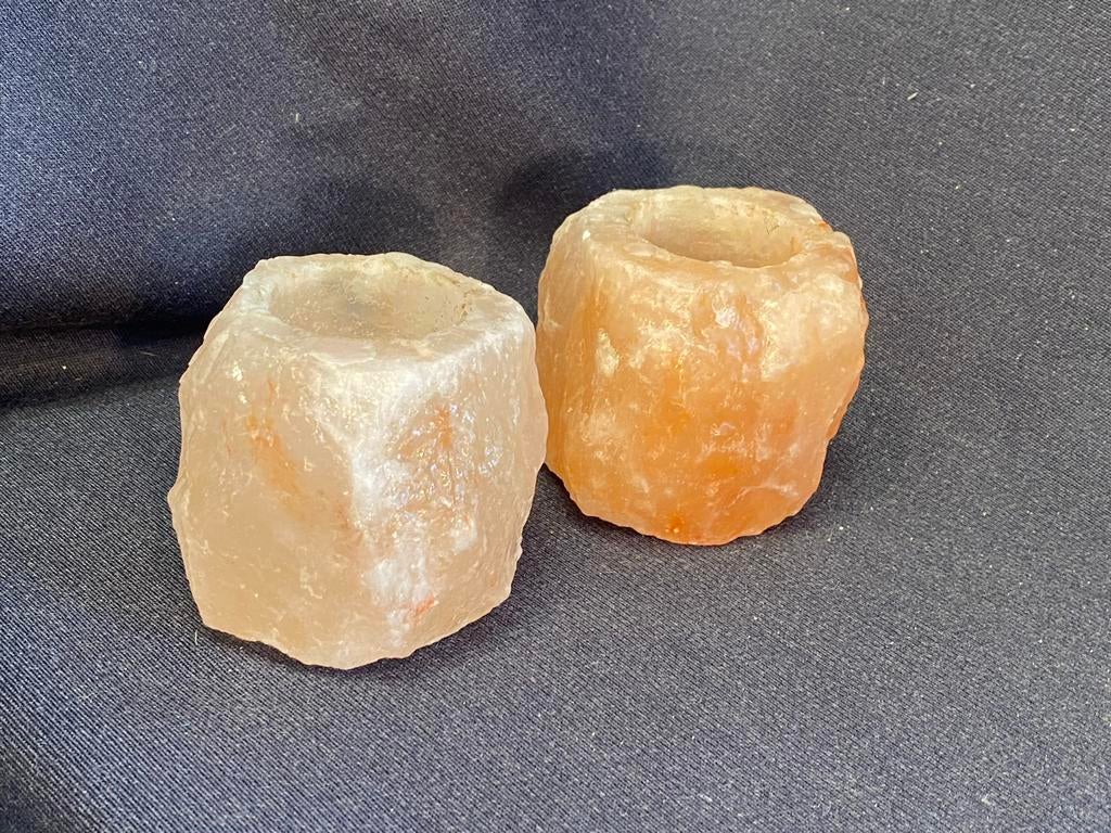 Himalaya Zout kandelaars- Set van 2 (8cm), Overige materialen, Nieuw, Ophalen of Verzenden, Crème