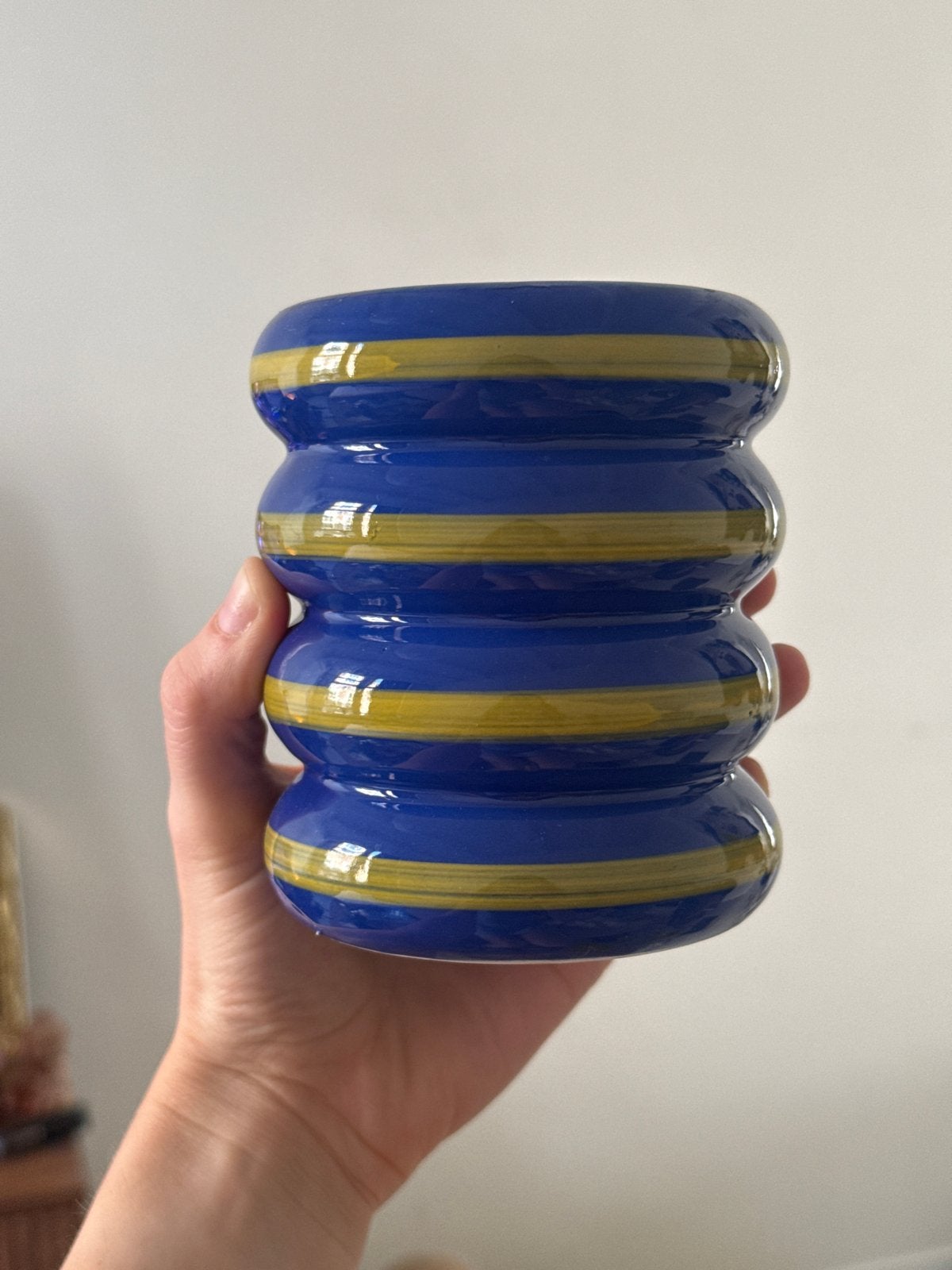 Unieke blauw-gele vaas/pot - Decoratief en stijlvol, Ophalen