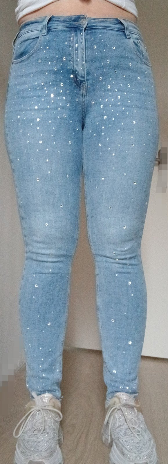 Monday premium skinny jeans 40 stretch shine strass glitter, Zo goed als nieuw, W30 - W32 (confectie 38/40), Monday premium, Verzenden