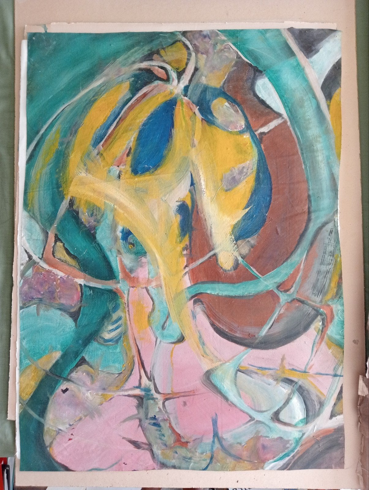 Olieverf op los doek abstracte compositie, Ophalen of Verzenden
