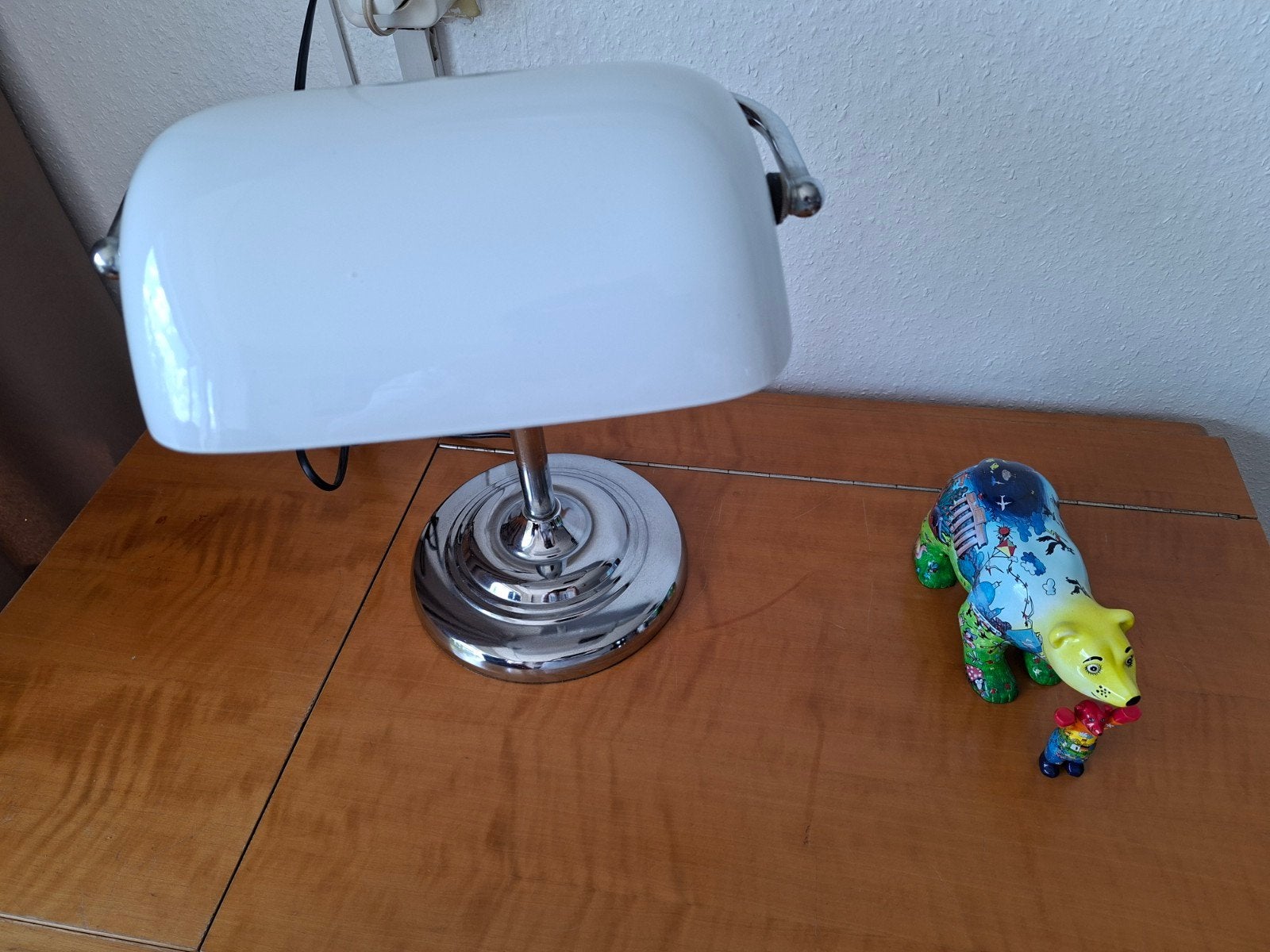 Bankierslamp Vintage jaren 80..., Vintage, Wit, Ophalen of Verzenden, Glas