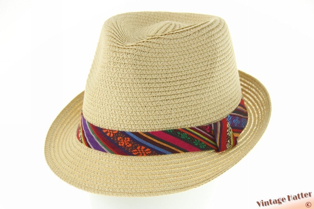 zomer Trilby hoed geel beige papier kleurige band 55 t/m 61, Ophalen of Verzenden, Nieuw, One size fits all, Hoed
