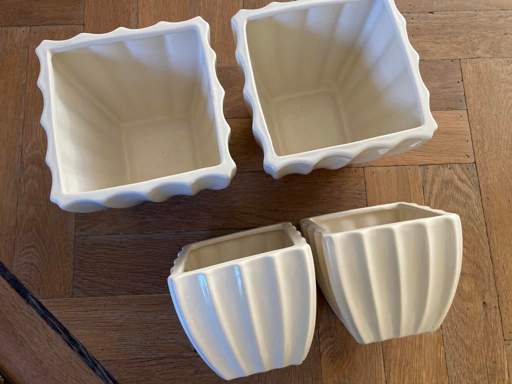 Bloempot-bloempotten, vierkant ribbel geglazuurd crème-beige, Ophalen, Zo goed als nieuw, Overige kleuren