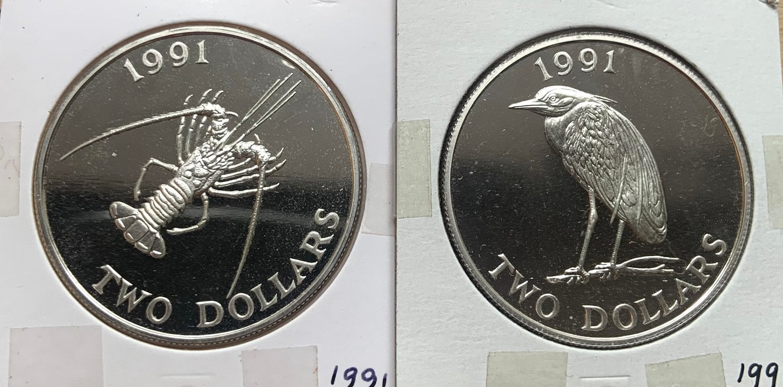 Bermuda 2 x 2 Dollars 1991 proof zilver wildlife, Postzegels en Munten, Munten | Amerika, Noord-Amerika, Zilver, Ophalen of Verzenden