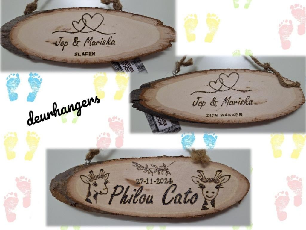 x Originele houten naamdeurhanger  pyrografie Creamar, Ophalen of Verzenden, Nieuw, Overige typen
