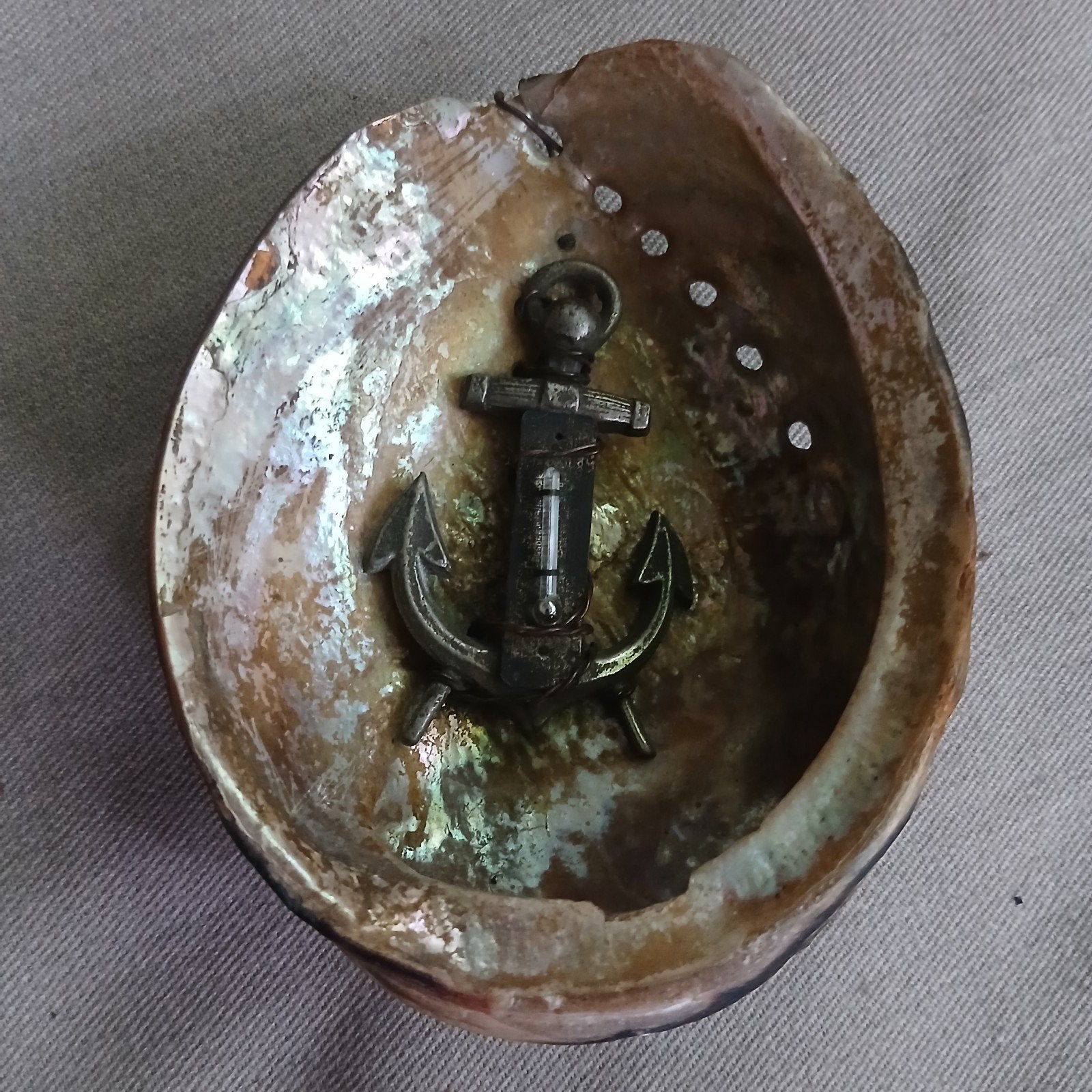 Vintage schelp, oester, mossel met anker, Antiek en Kunst, Ophalen of Verzenden