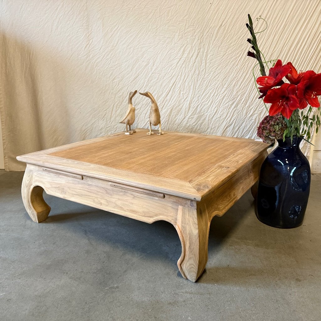 opium salontafel teak - 100 x 100 cm - Gratis bezorgd, TTM Wonen, Meubels – (Perzische) Tapijten en Woonaccessoires, 50 tot 100 cm