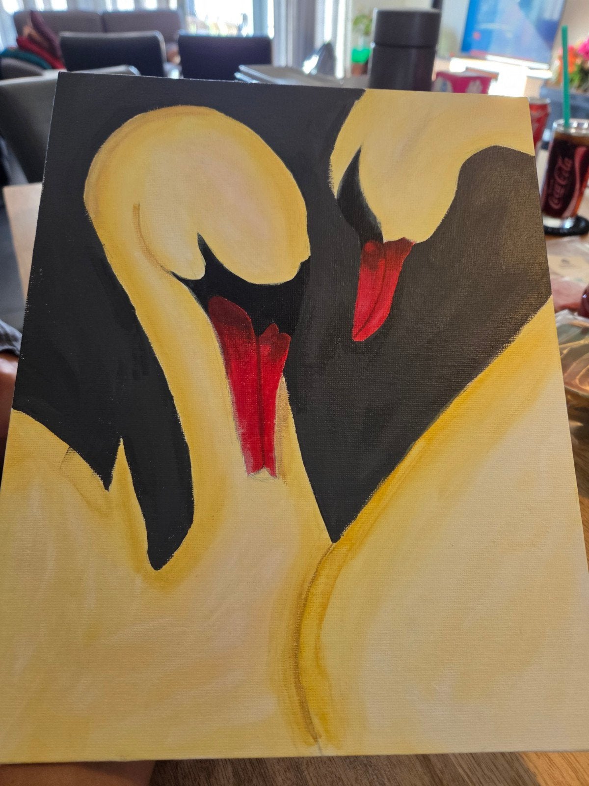 Zwanen schilderij - Acryl op canvas (30x24 cm), Antiek en Kunst, Kunst | Schilderijen | Klassiek, Acrylverf, Doek, Dieren, Ophalen of Verzenden