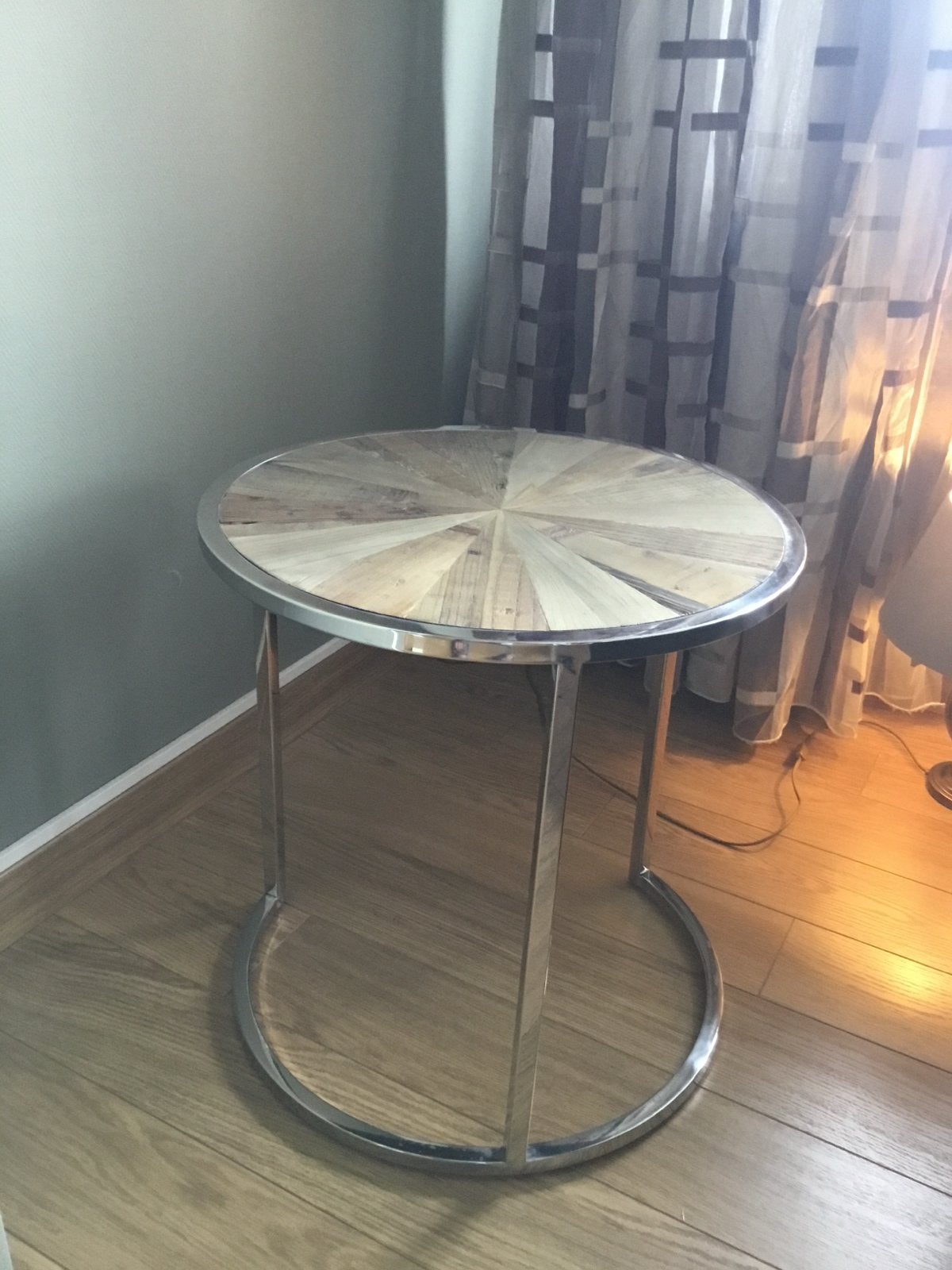 Maison Riviera bijzettafel met ingelegd houten blad, Ophalen, Minder dan 45 cm, Rond, Nieuw