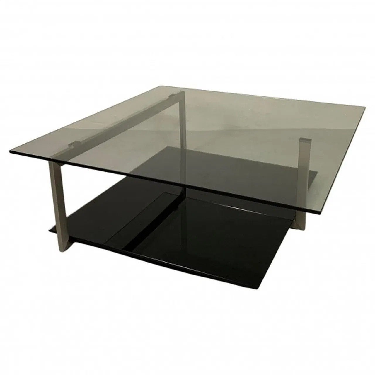 Salontafel Rolf Benz 110x110 glas & rvs, Huis en Inrichting, Tafels | Salontafels, Ophalen, Gebruikt, Minder dan 50 cm, Rechthoekig
