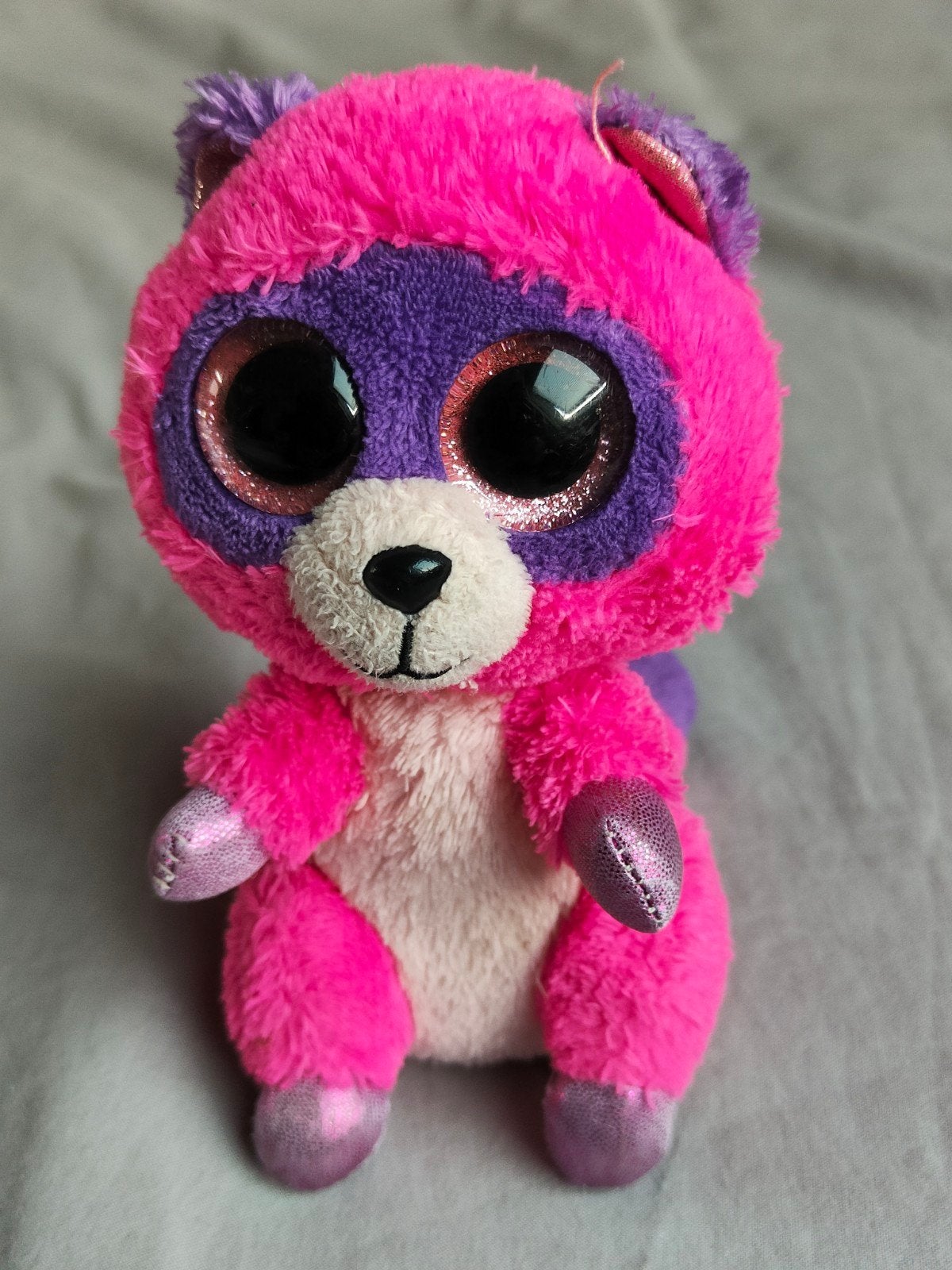 Ty Beanie Boo Roxie Wasbeer - 16-20 cm, Gebruikt, Overige typen, Ophalen of Verzenden, Roze
