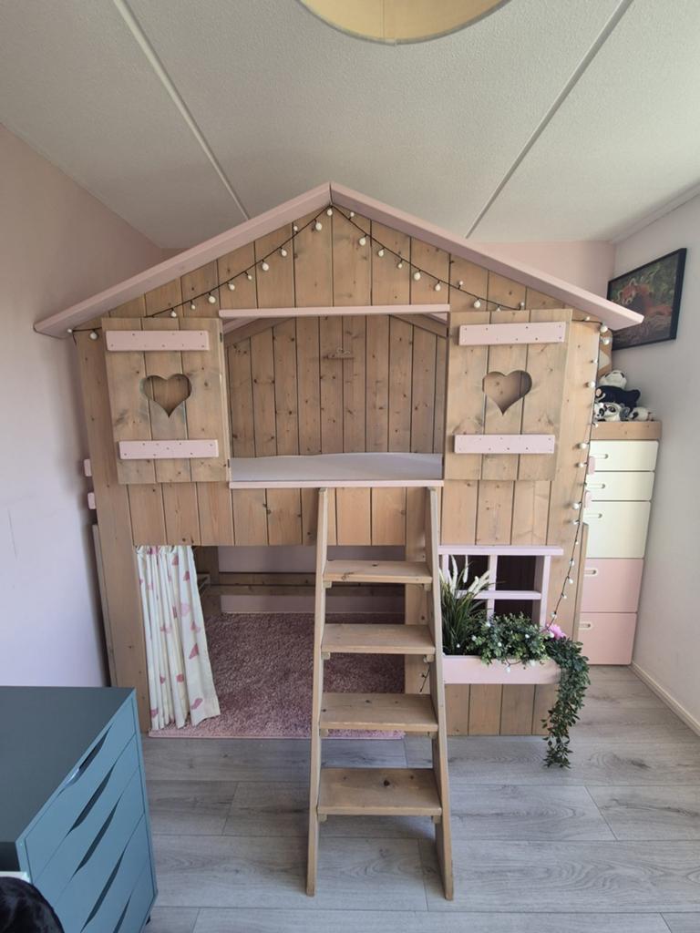 Steigerhouten bed 90x200 met lattenbodem, Ophalen, 85 tot 100 cm, Gebruikt, Lattenbodem