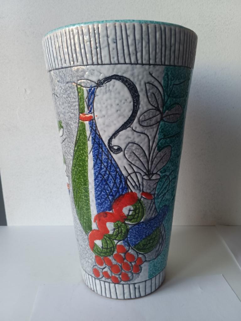 Vintage Italiaanse Sgraffito vaas door Fratelli, jaren '80., Ophalen of Verzenden