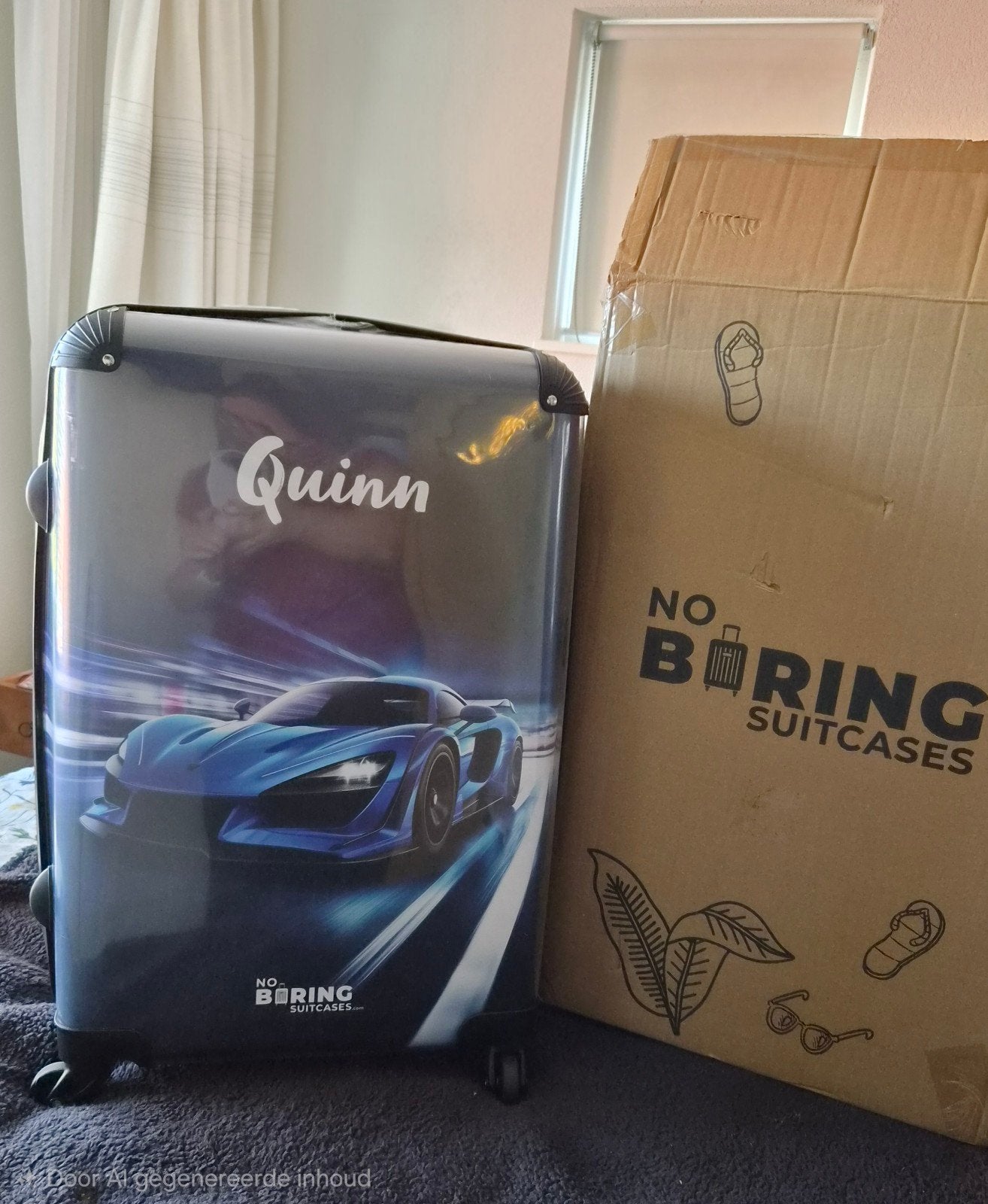 No Boring Suitcases Koffer met sportauto print, 30 cm of meer, Blauw, Nieuw, Ophalen of Verzenden