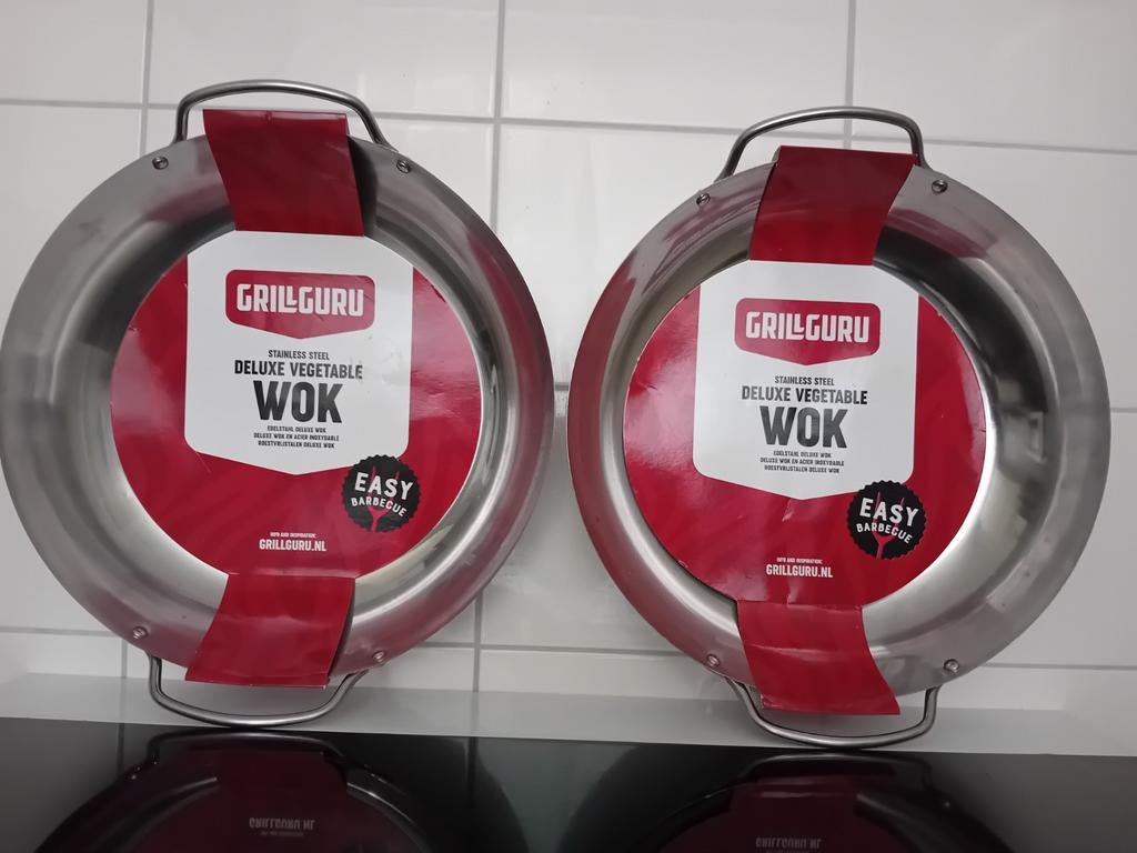 Grill Guru Deluxe Vegetable Wok. Roestvrij staal .2 stuks., Ophalen, Nieuw, Zilver