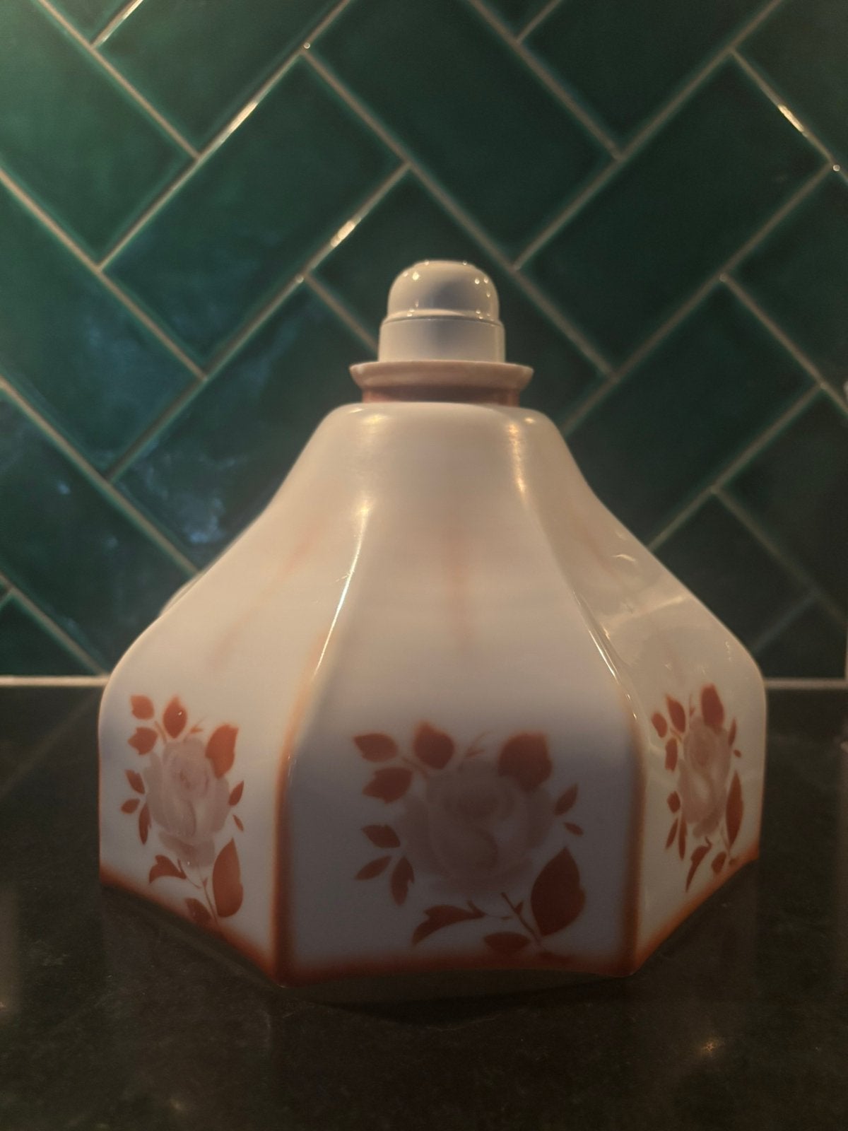 Vintage ArtDeco opaline plafondlamp lamp bloem rozen, Ophalen of Verzenden